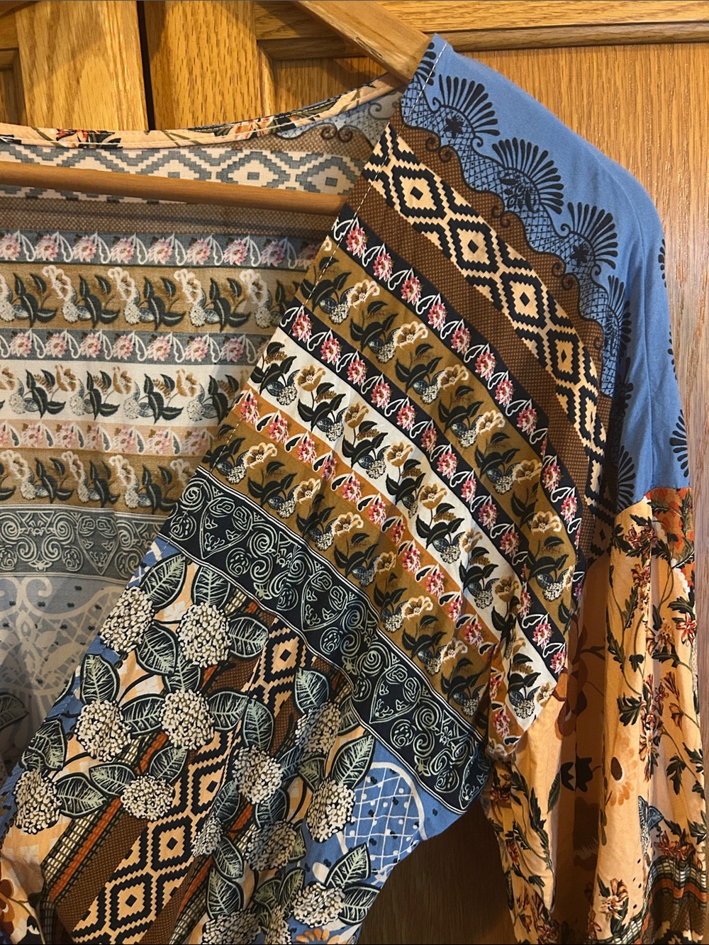 Boho Multi Print Mixed Media Maxi Robe - Picture 5 of 6